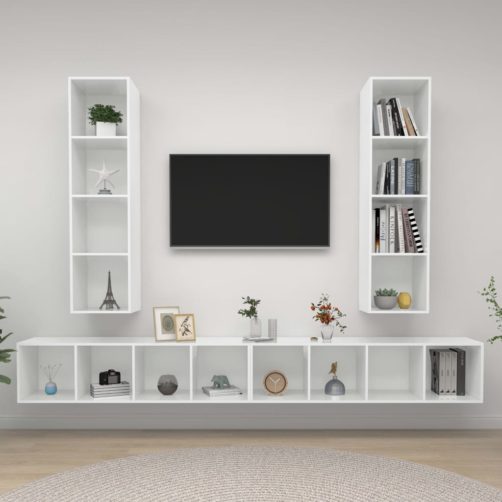 TV-Wandschränke 4 Stk. Hochglanz-Weiß Spanplatte