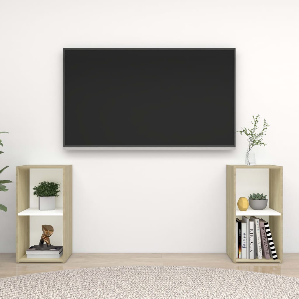 TV-Schränke 2 Stk. Weiß Sonoma-Eiche 72x35x36,5 cm Spanplatte