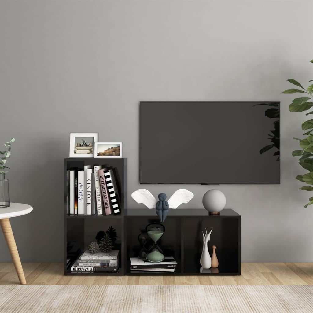 TV-Schränke 2 Stk. Hochglanz-Schwarz 72x35x36,5 cm Spanplatte