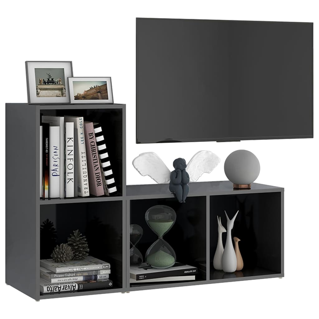 TV-Schränke 2 Stk. Hochglanz-Grau 72x35x36,5 cm Spanplatte