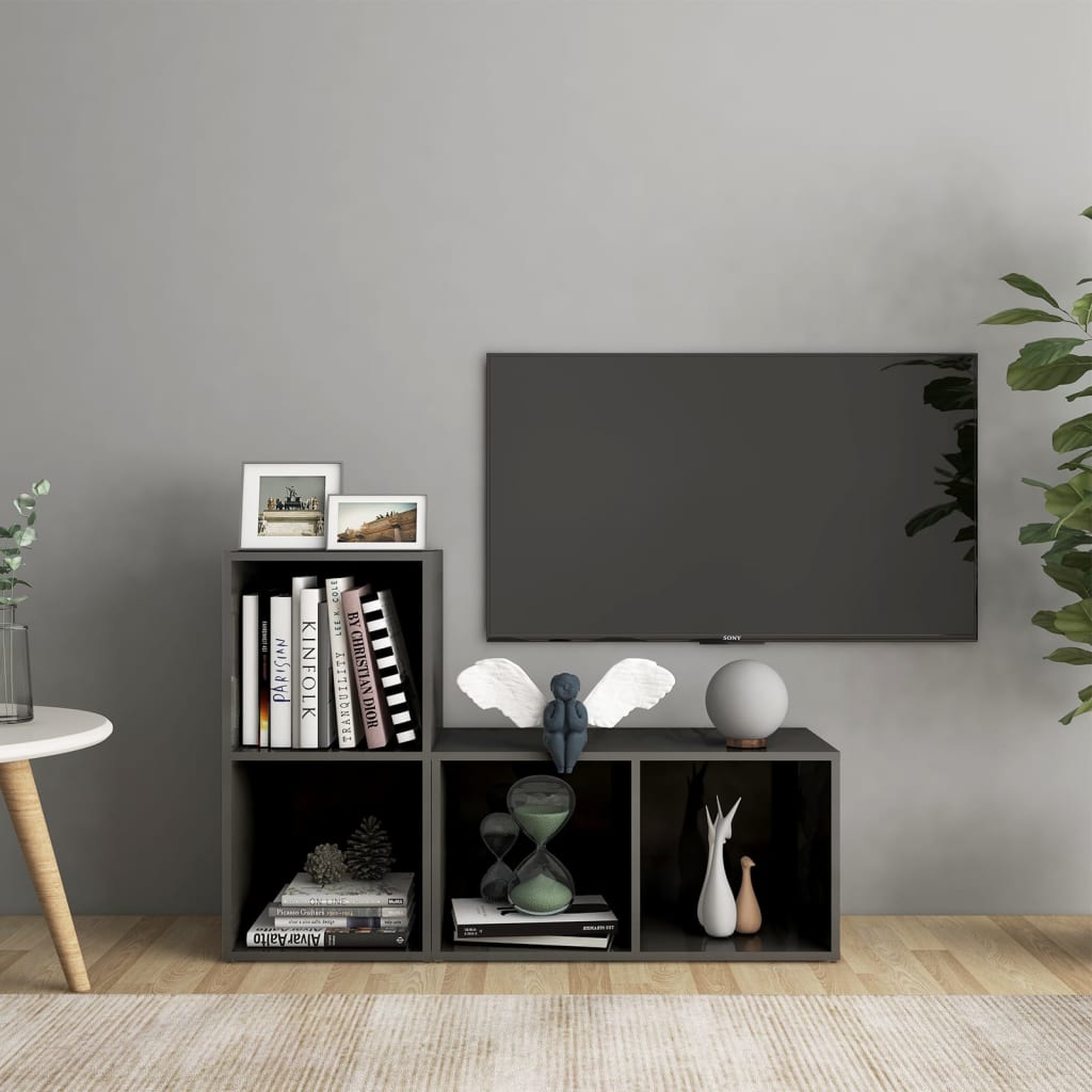 TV-Schränke 2 Stk. Hochglanz-Grau 72x35x36,5 cm Spanplatte