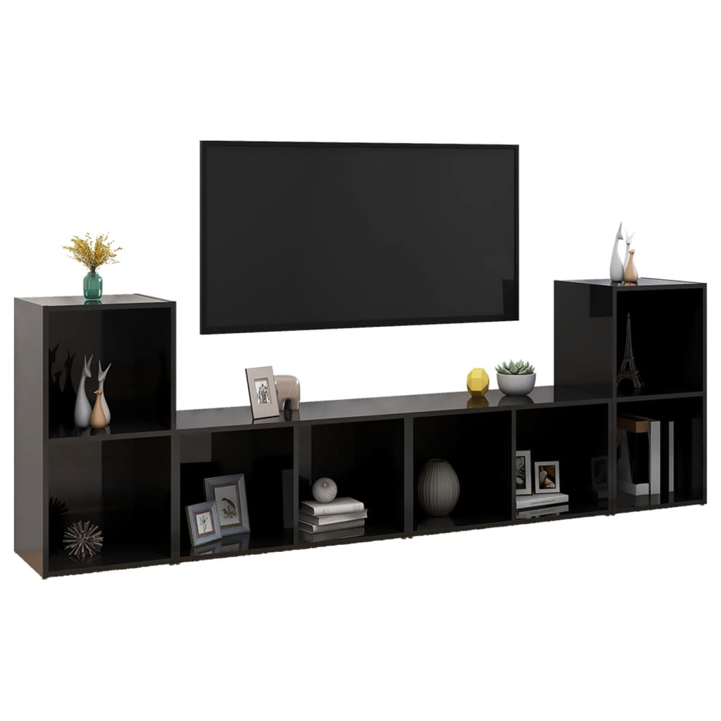 TV-Schränke 4 Stk. Hochglanz-Schwarz 72x35x36,5 cm Spanplatte