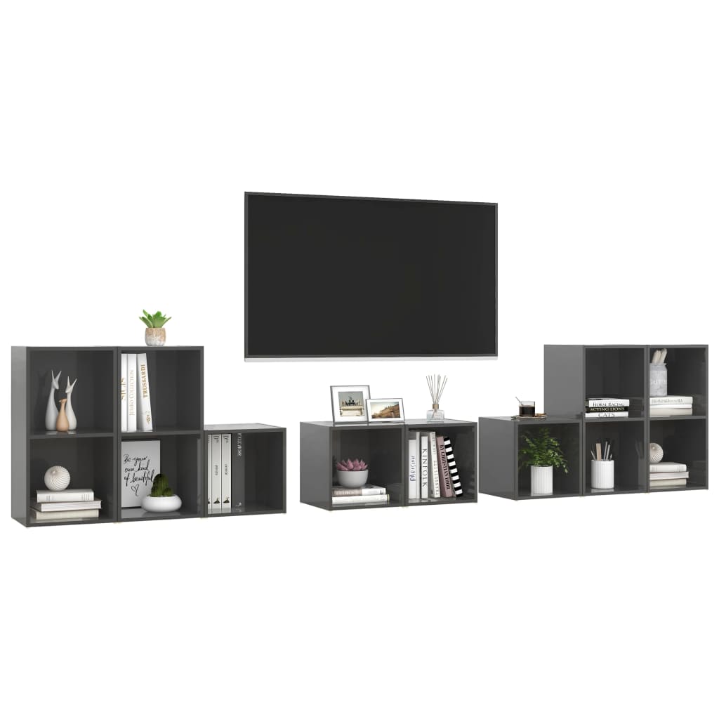 8-tlg. TV-Schrank-Set Hochglanz-Grau Spanplatte