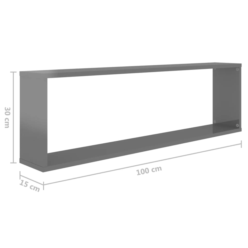 Würfelregale 6 Stk. Hochglanz-Grau 100x15x30 cm Spanplatte