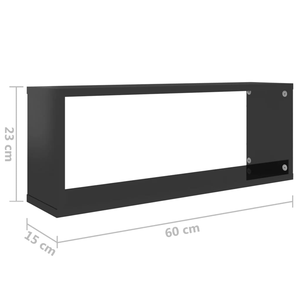 Würfelregale 6 Stk. Hochglanz-Schwarz 60x15x23 cm Spanplatte