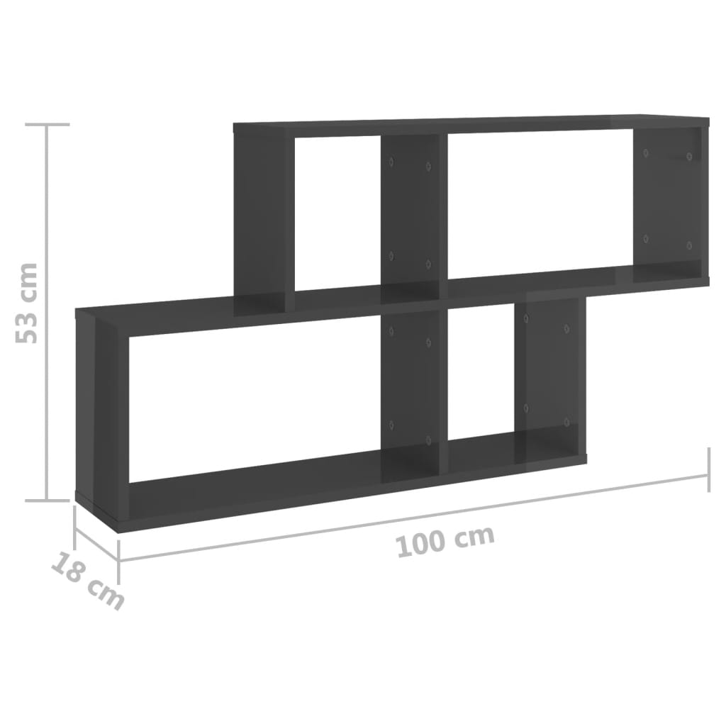 Wandregal Hochglanz-Grau 100x18x53 cm Spanplatte