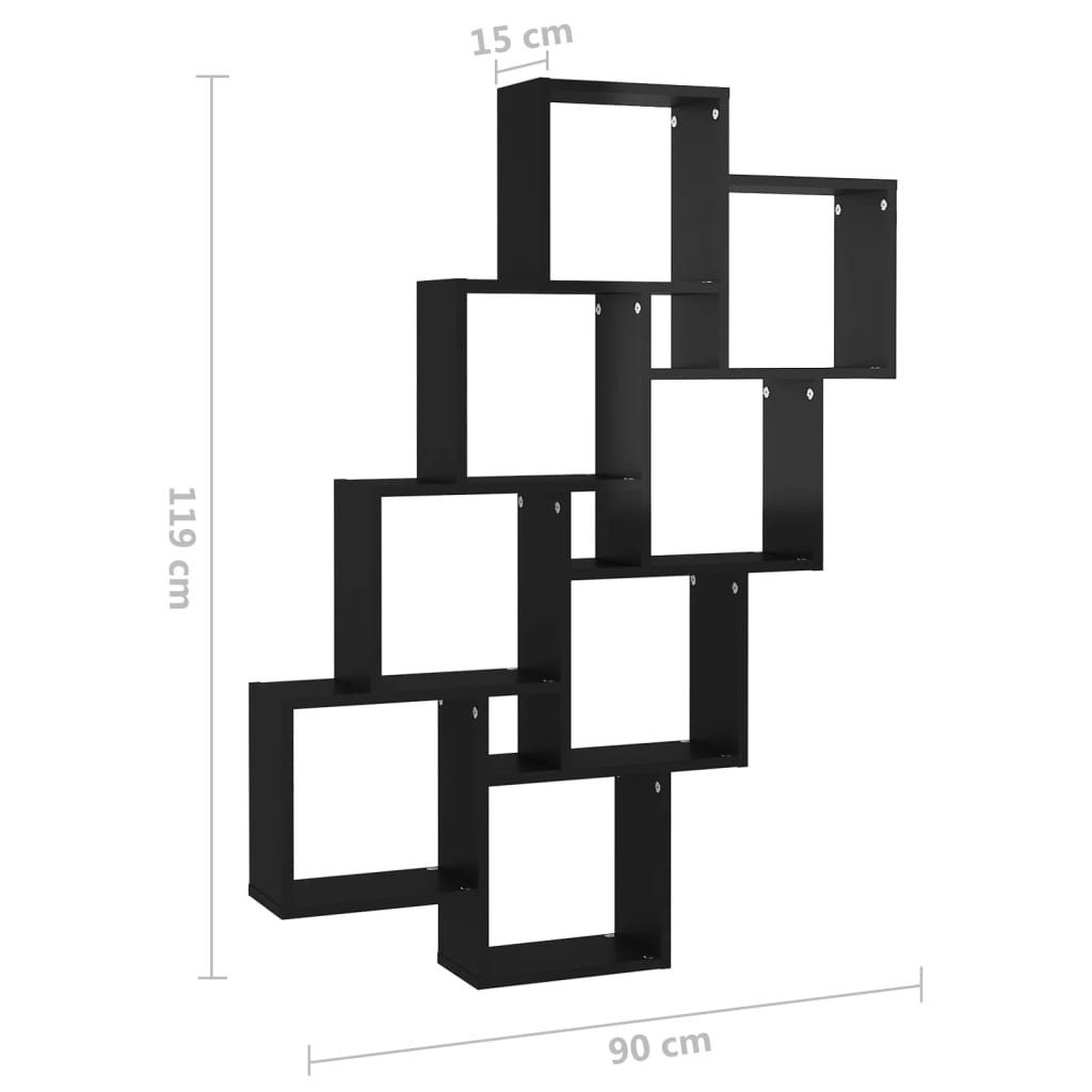 Würfelregal Hochglanz-Schwarz 90x15x119 cm Holzwerkstoff