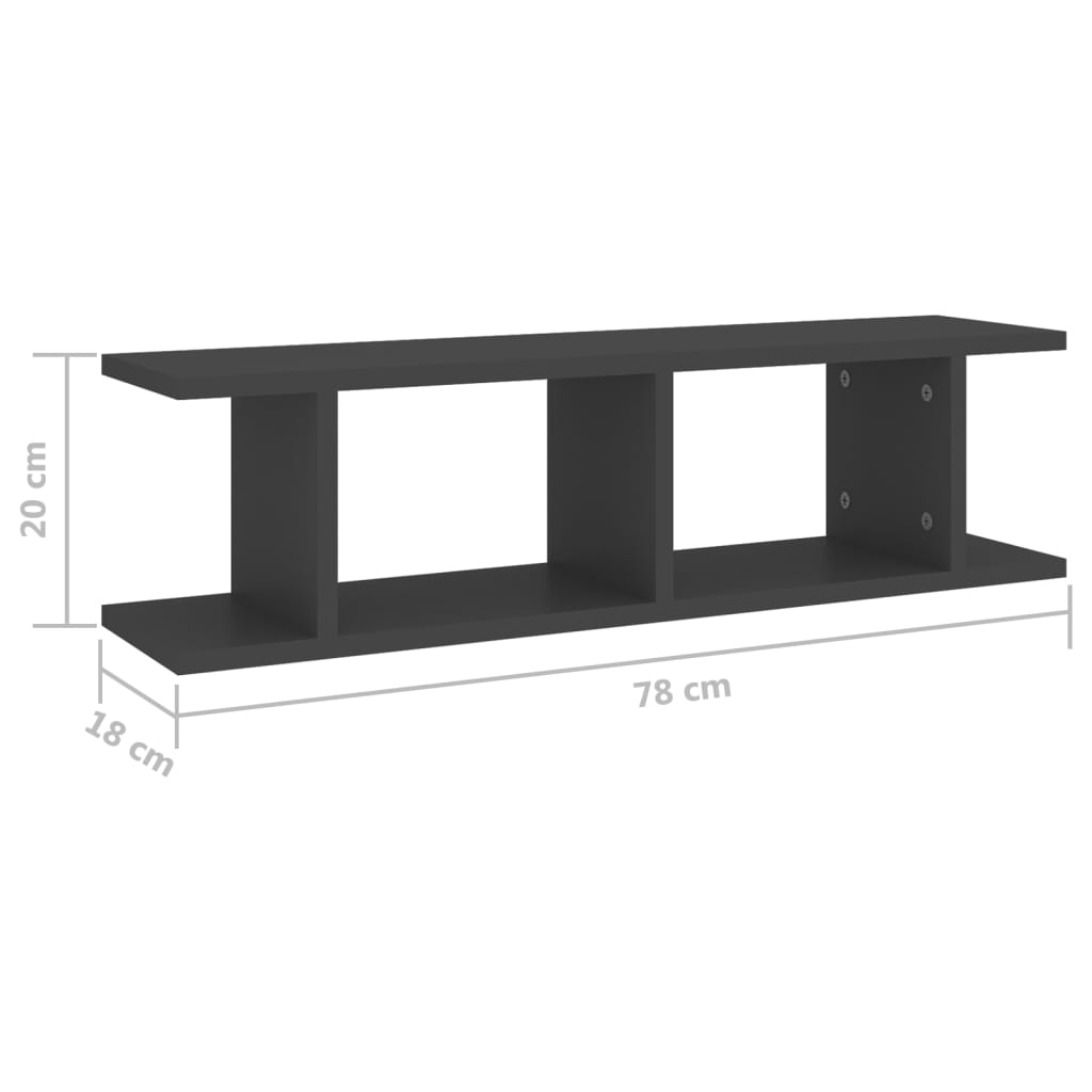 Wandregale 2 Stk. Grau 78x18x20 cm Holzwerkstoff