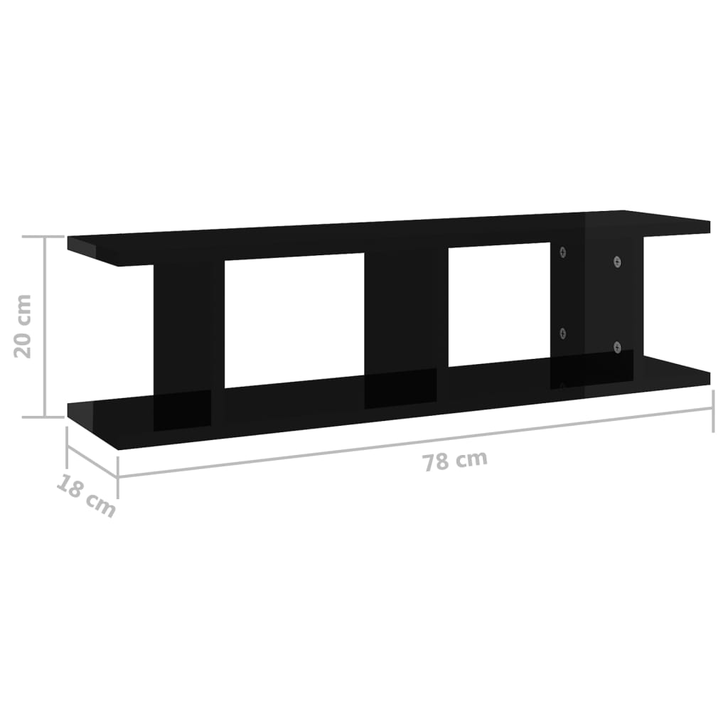 Wandregale 2 Stk. Hochglanz-Schwarz 78x18x20 cm Holzwerkstoff