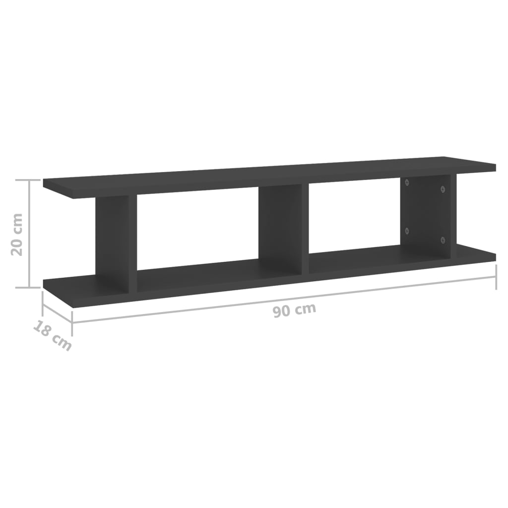 Wandregale 2 Stk. Grau 90x18x20 cm Holzwerkstoff