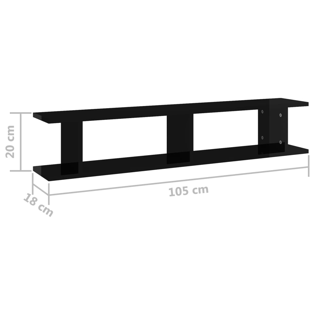 Wandregale 2 Stk. Hochglanz-Schwarz 105x18x20 cm Holzwerkstoff