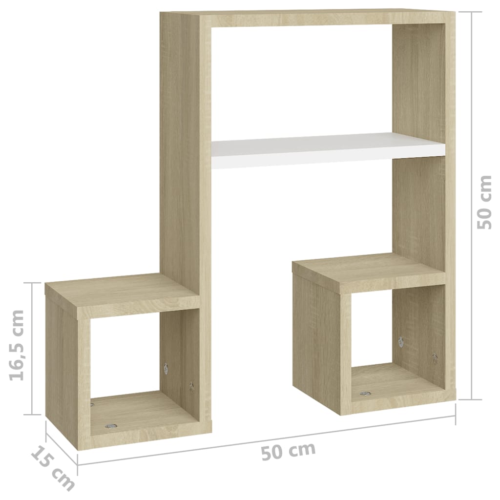 Wandregale 2 Stk. Weiß und Sonoma-Eiche 50x15x50 cm Spanplatte