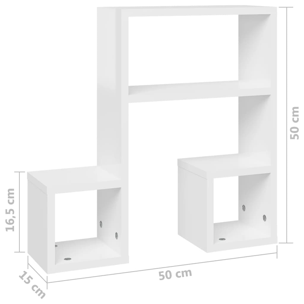 Wandregale 2 Stk. Hochglanz-Weiß 50x15x50 cm Spanplatte