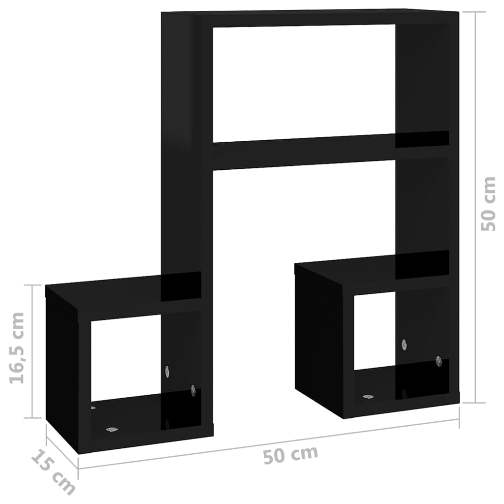 Wandregale 2 Stk. Hochglanz-Schwarz 50x15x50 cm Spanplatte