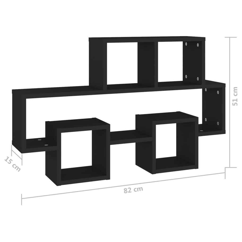 Wandregal in Autoform Schwarz 82x15x51 cm Holzwerkstoff