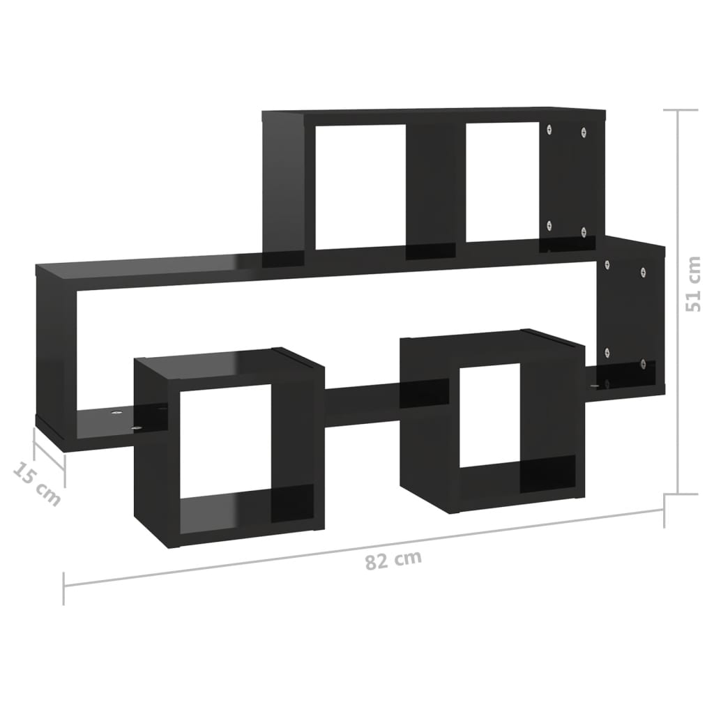 Wandregal Autoform Hochglanz-Schwarz 82x15x51cm Holzwerkstoff