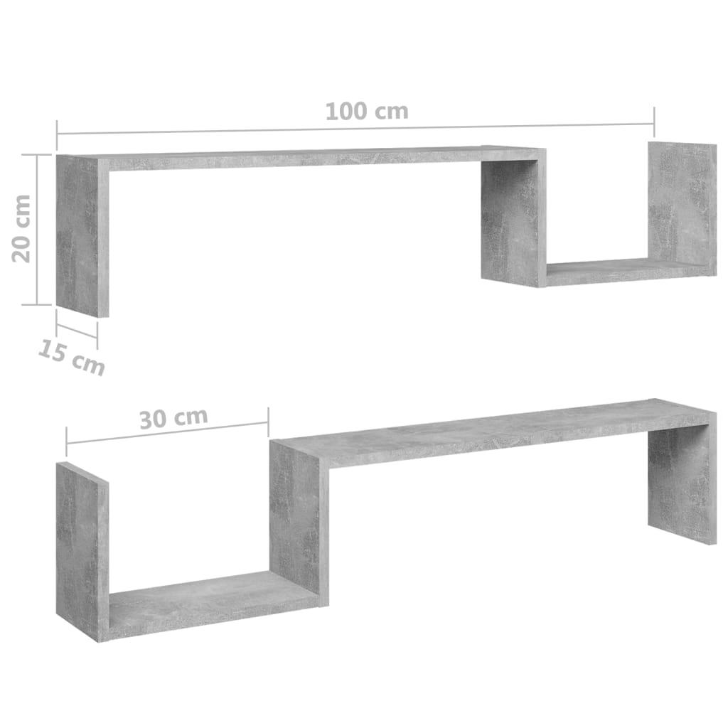 Wandregale 2 Stk. Betongrau 100x15x20 cm Spanplatte