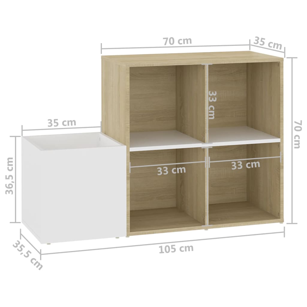 Flur-Schuhschrank Weiß Sonoma Eiche 105x35,5x70 cm Spanplatte