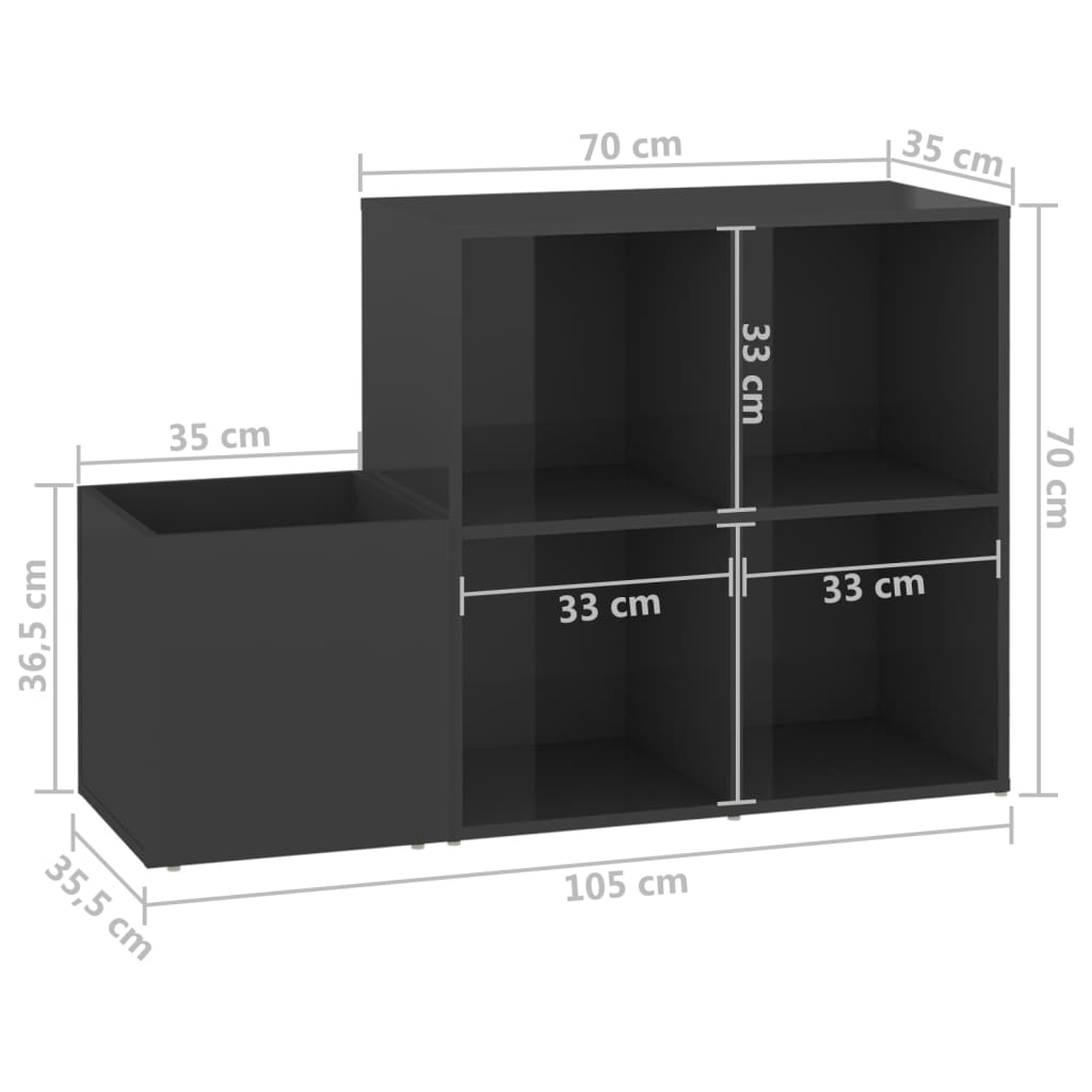 Flur-Schuhschrank Hochglanz-Grau 105x35,5x70 cm Spanplatte