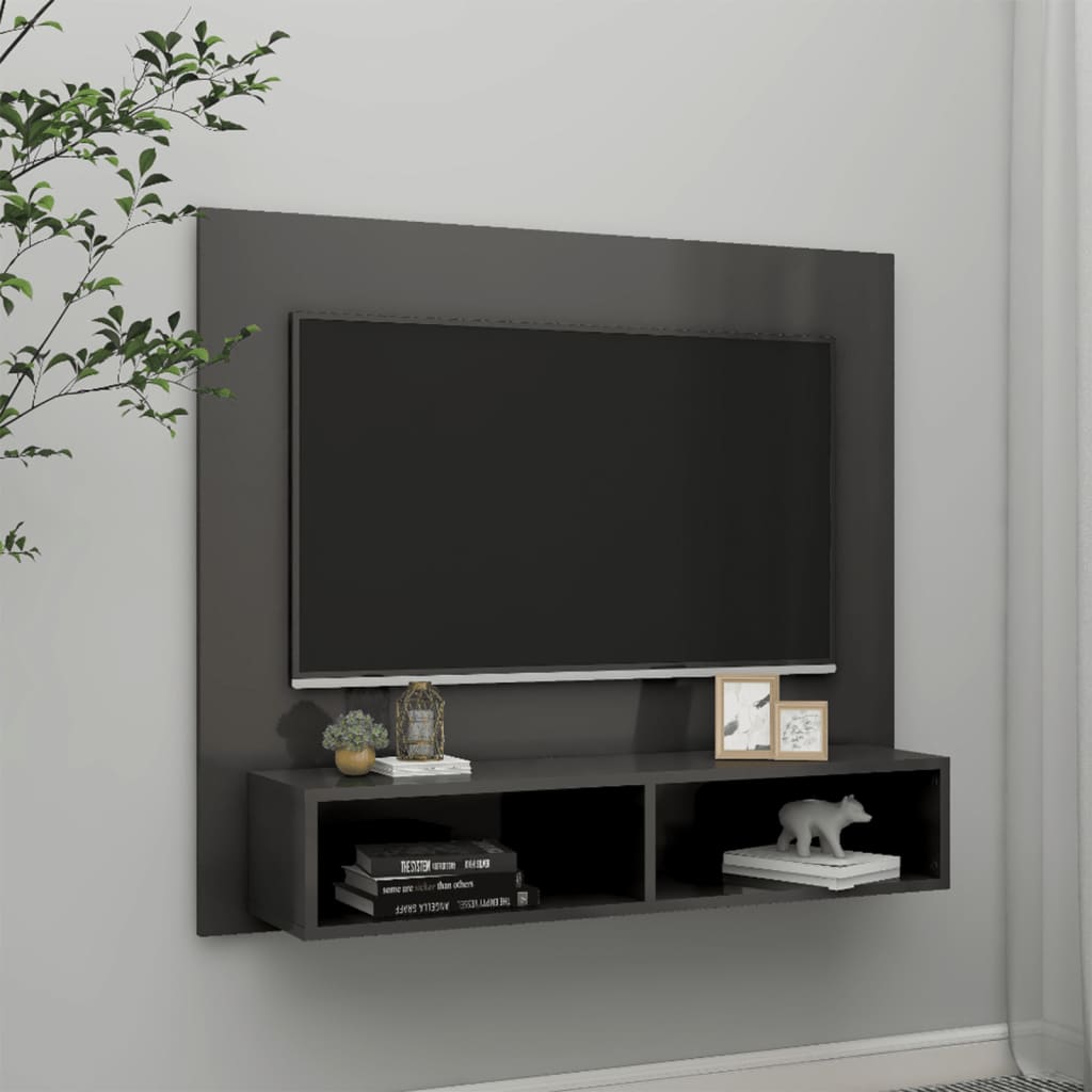 TV-Wandschrank Hochglanz-Grau 102x23,5x90 cm Spanplatte