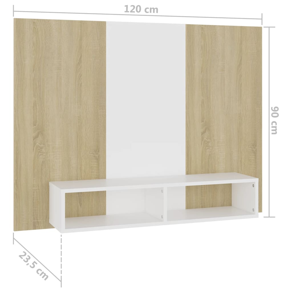TV-Wandschrank Weiß Sonoma-Eiche 120x23,5x90 cm Spanplatte