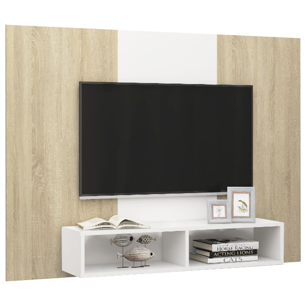 TV-Wandschrank Weiß Sonoma-Eiche 135x23,5x90 cm Spanplatte