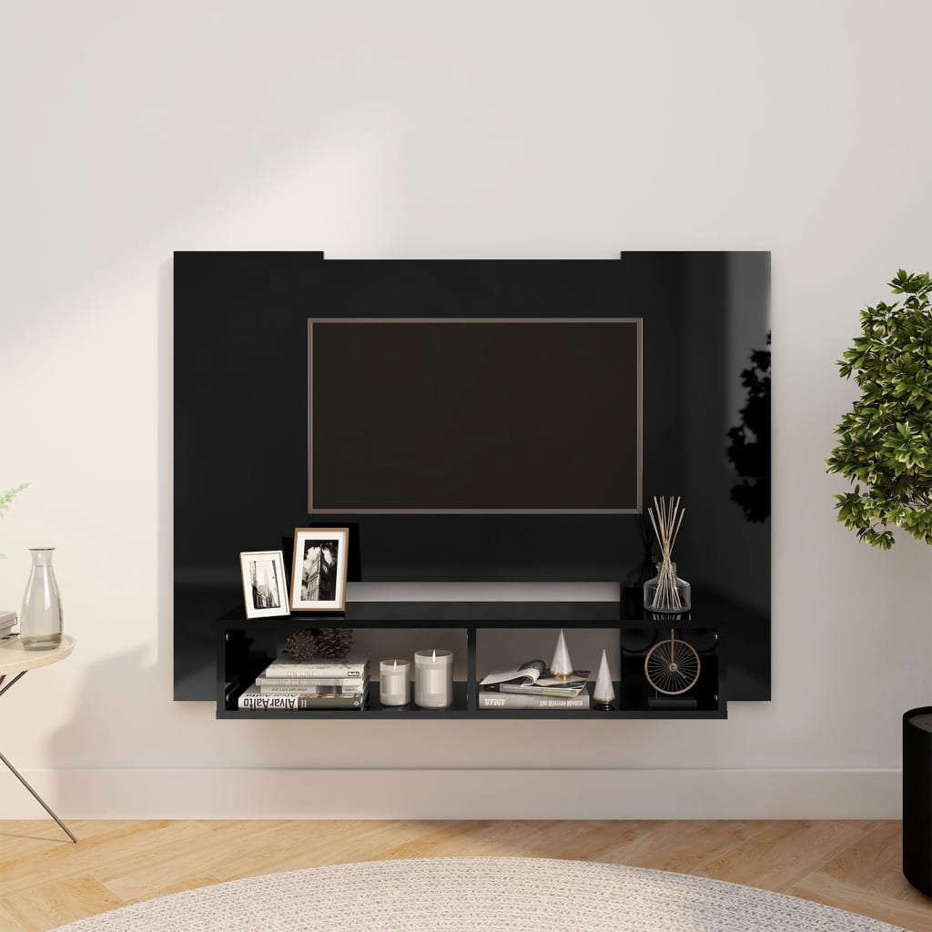 TV-Wandschrank Hochglanz-Schwarz 120x23,5x90 cm Holzwerkstoff