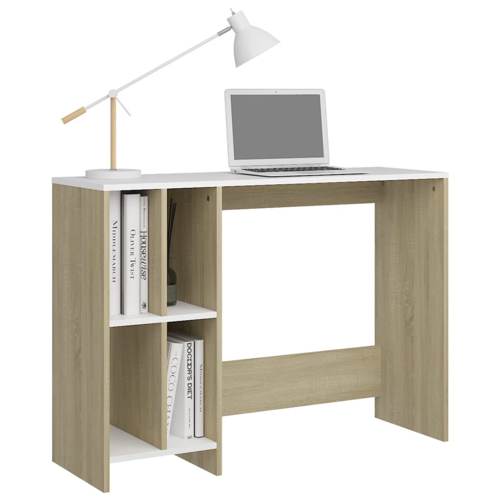 Computertisch Weiß und Sonoma-Eiche 102,5x35x75 cm Spanplatte