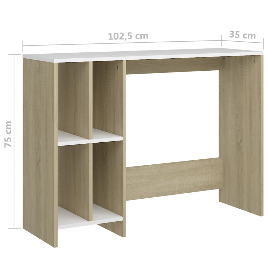 Computertisch Weiß und Sonoma-Eiche 102,5x35x75 cm Spanplatte