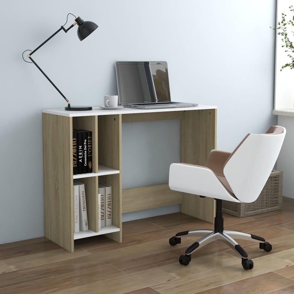 Computertisch Weiß und Sonoma-Eiche 102,5x35x75 cm Spanplatte