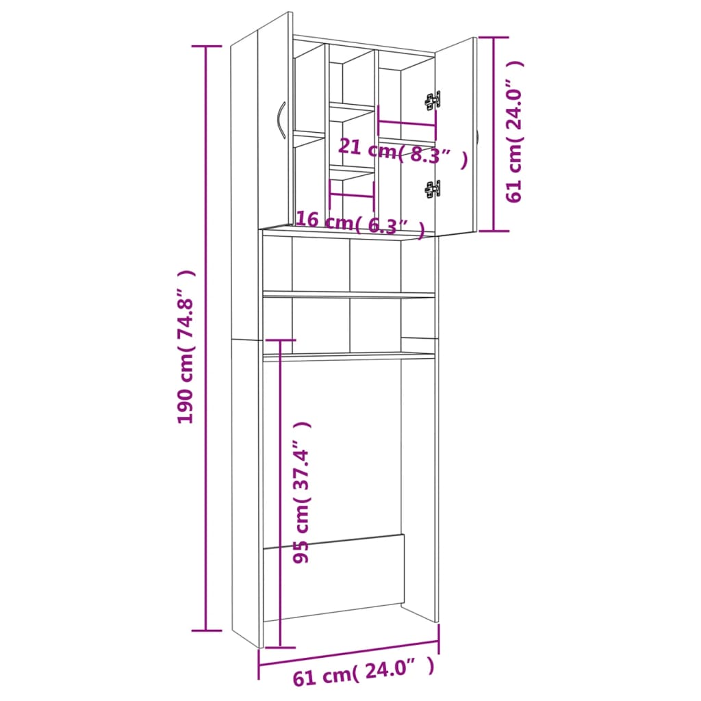 Waschmaschinenschrank Sonoma-Eiche 64x25,5x190 cm