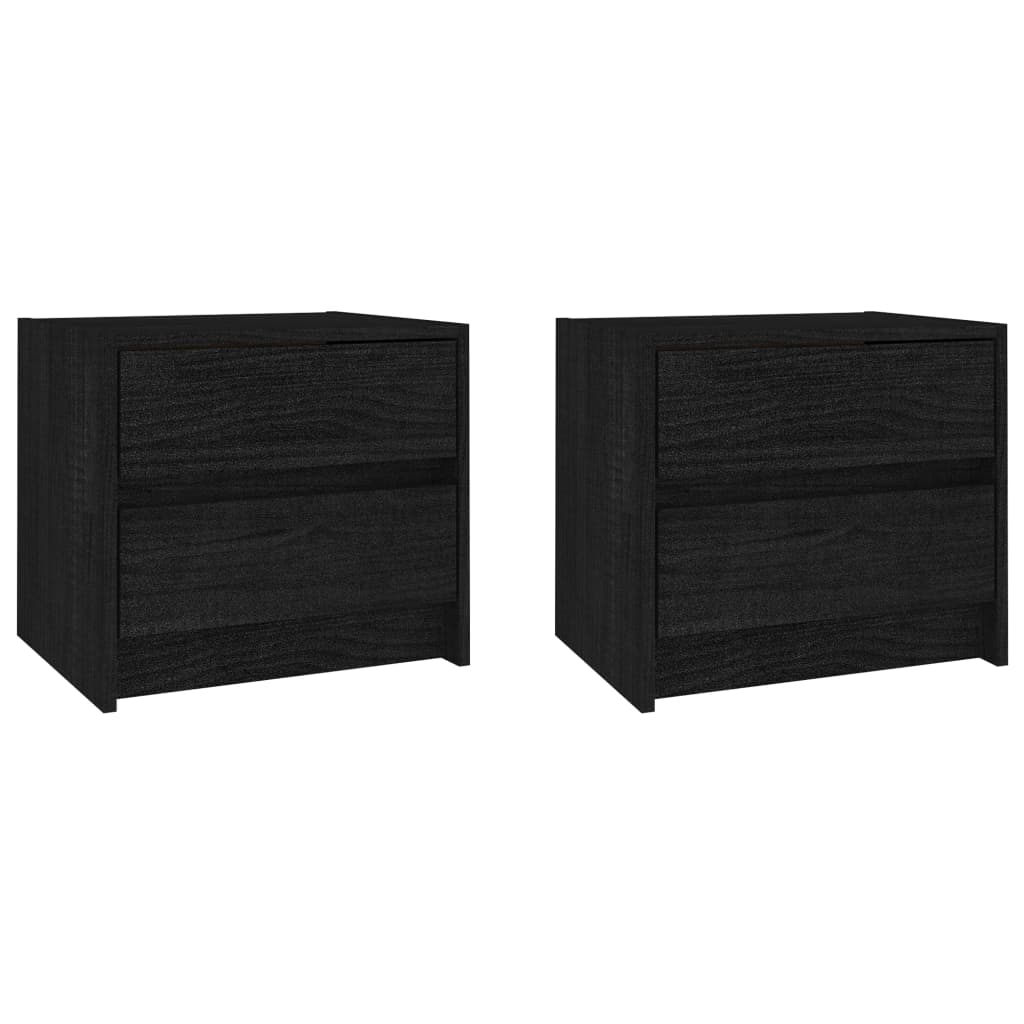 Nachttische 2 Stk. Schwarz 40x30,5x35,5 cm Massivholz Kiefer