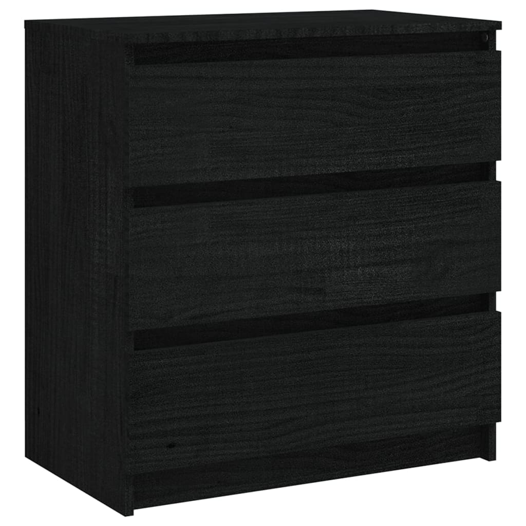 Nachttisch Schwarz 60x36x64 cm Kiefer Massivholz