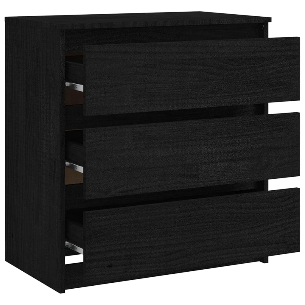 Nachttisch Schwarz 60x36x64 cm Kiefer Massivholz