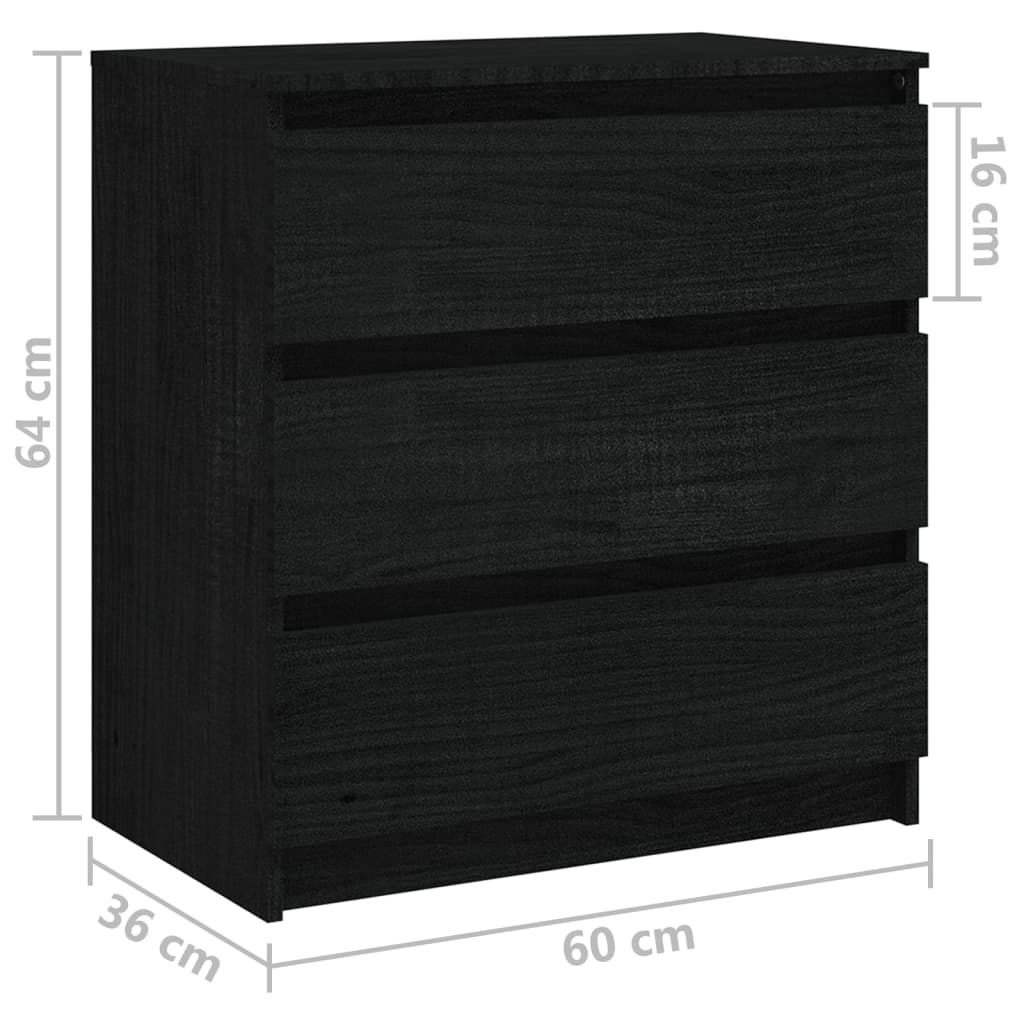 Nachttisch Schwarz 60x36x64 cm Kiefer Massivholz
