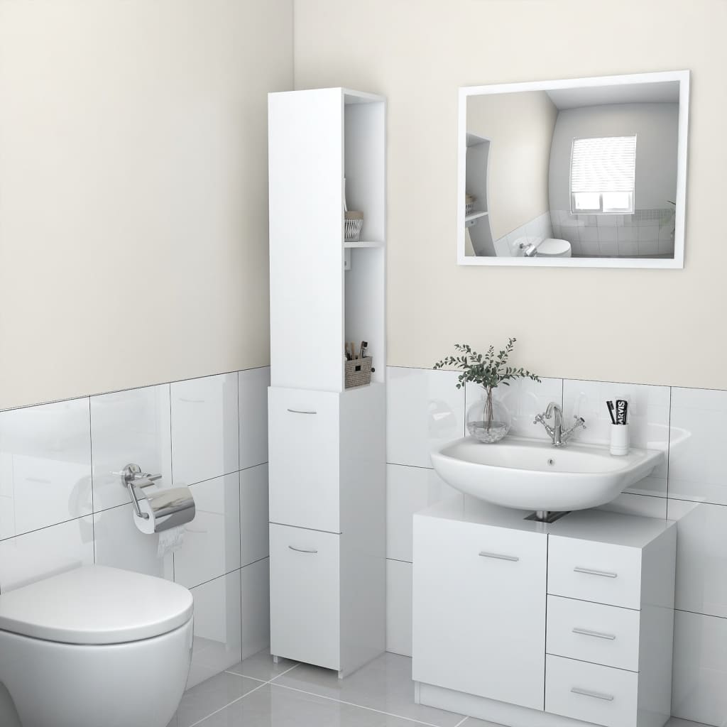 Badezimmerschrank Weiß 25x25x170 cm Spanplatte