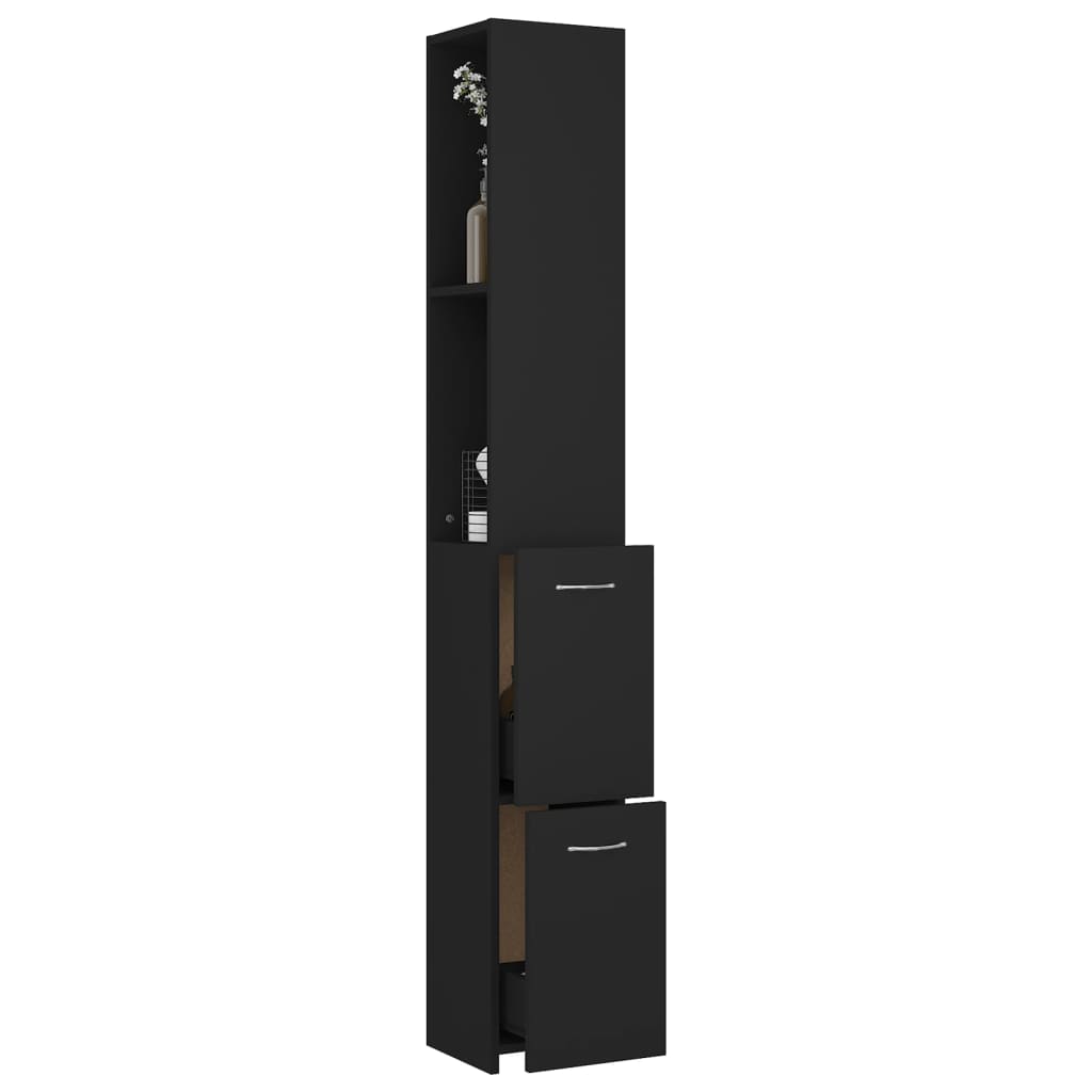 Badezimmerschrank Schwarz 25x25x170 cm Holzwerkstoff