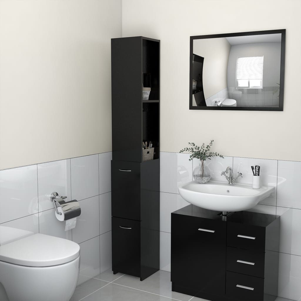 Badezimmerschrank Schwarz 25x25x170 cm Holzwerkstoff