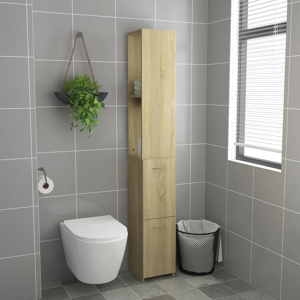 Badezimmerschrank Sonoma-Eiche 25x25x170 cm Holzwerkstoff
