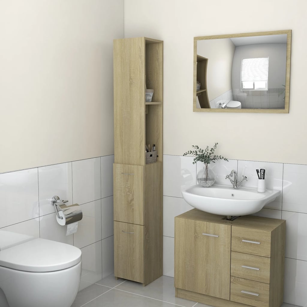 Badezimmerschrank Sonoma-Eiche 25x25x170 cm Holzwerkstoff
