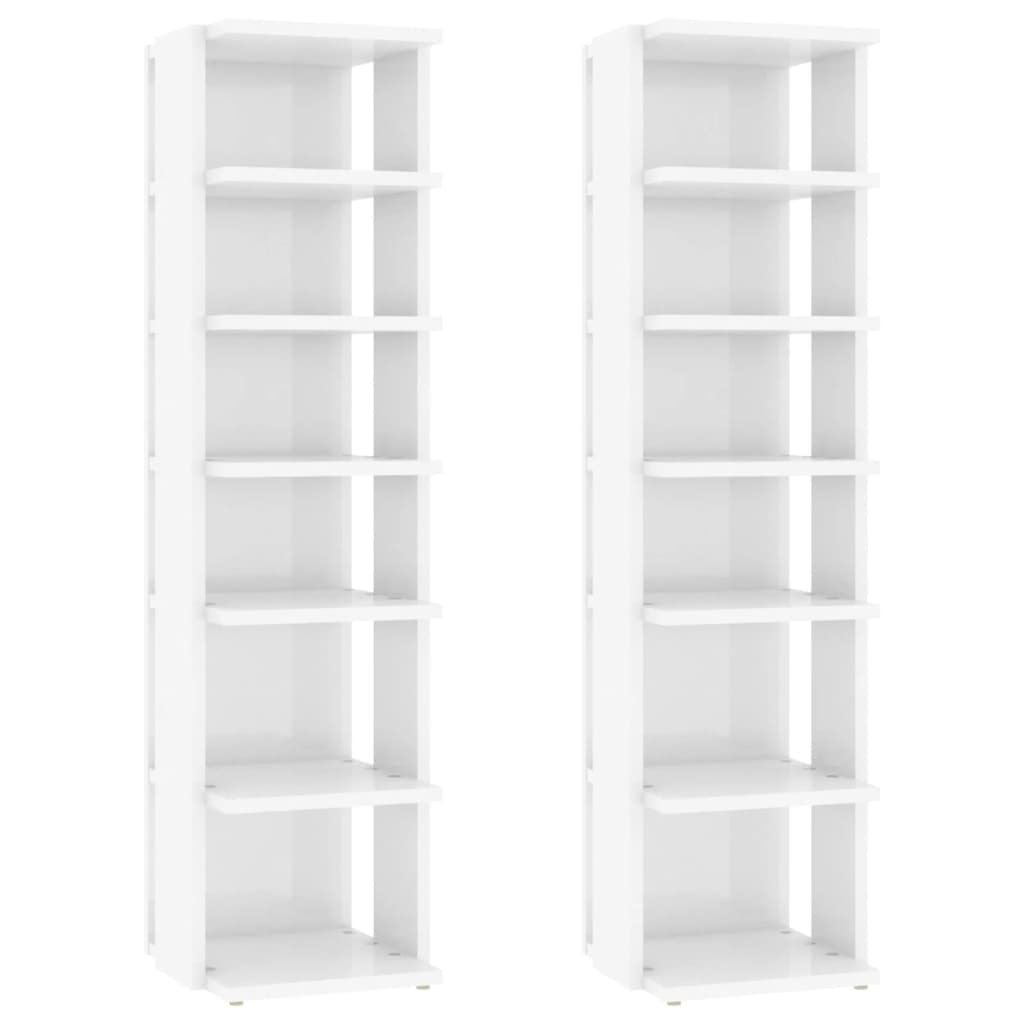 Schuhschränke 2 Stk. Hochglanz-Weiß 25x27x102 cm