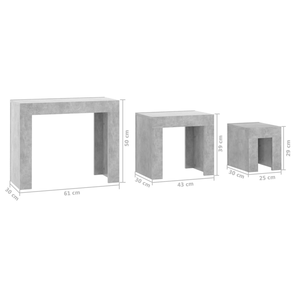 Satztische 3 Stk. Betongrau Spanplatte