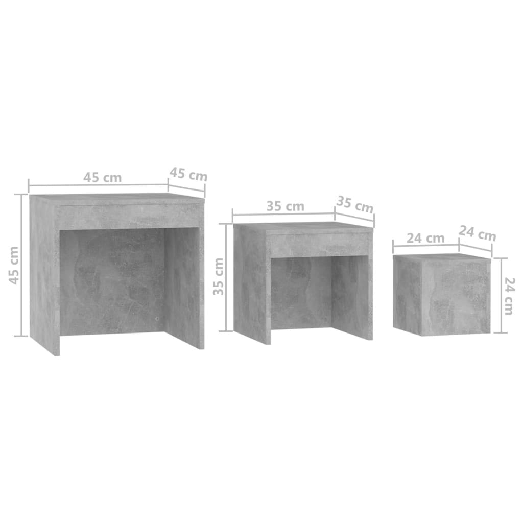 Satztische 3-tlg. Betongrau Spanplatte