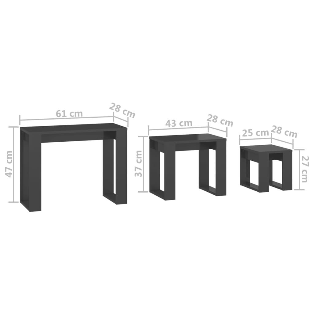Satztische 3-tlg. Hochglanz-Grau Holzwerkstoff