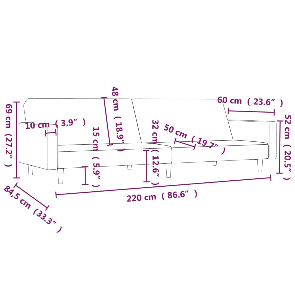 Schlafsofa 2-Sitzer Dunkelgrau Stoff