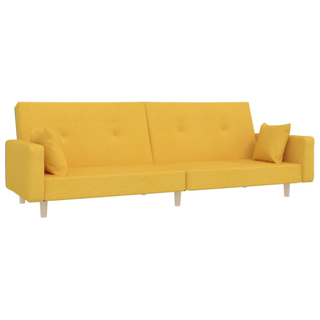 Schlafsofa 2-Sitzer mit 2 Kissen Gelb Stoff