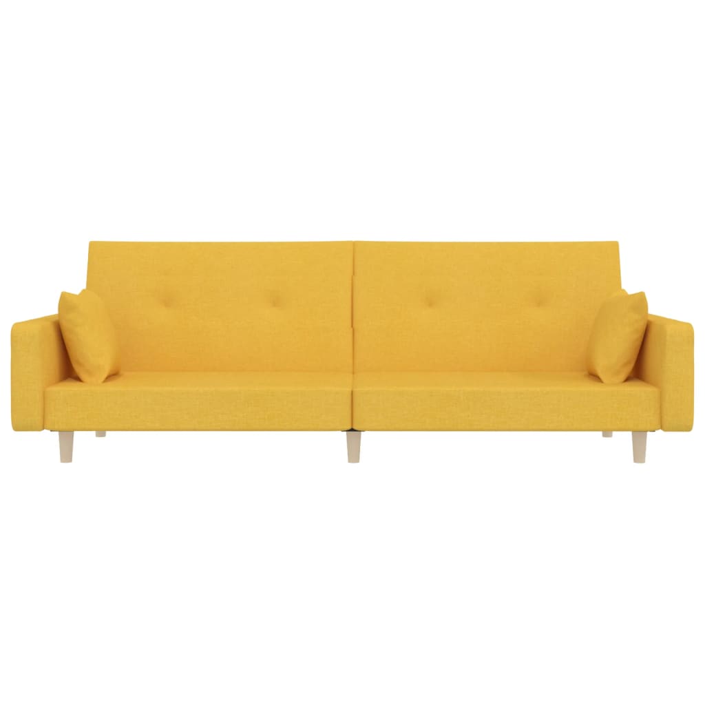 Schlafsofa 2-Sitzer mit 2 Kissen Gelb Stoff