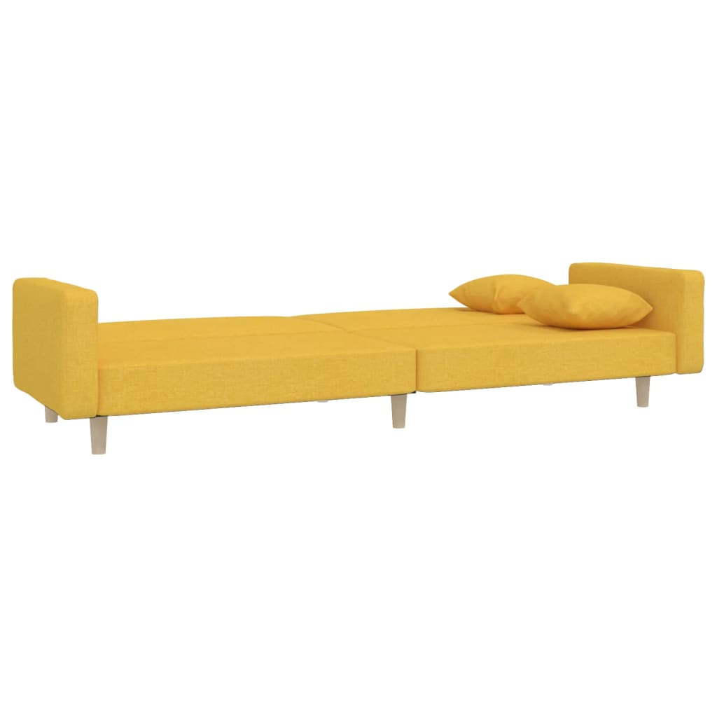 Schlafsofa 2-Sitzer mit 2 Kissen Gelb Stoff