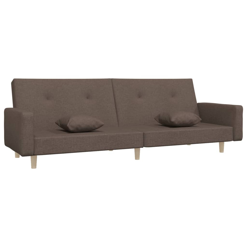 Schlafsofa 2-Sitzer mit 2 Kissen Taupe Stoff