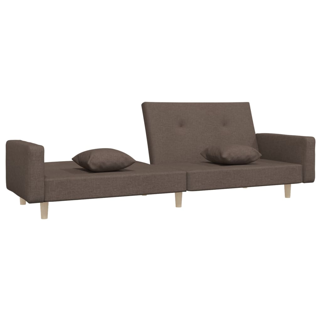 Schlafsofa 2-Sitzer mit 2 Kissen Taupe Stoff